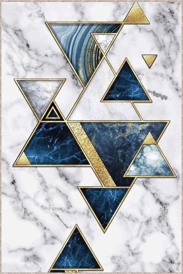 80X300 Kaymaz Yolluk Mavi Gold Kaymaz Geometrik Kesme Rulo Özel Ölçü Yolluk AR450