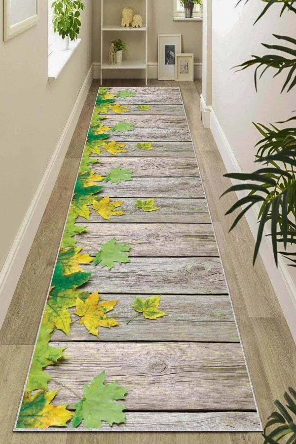 Yolluk Halı 4 Metre Yeşil Kaymaz Çınar 3D Kesme Rulo Özel Ölçülü Yolluk AR469