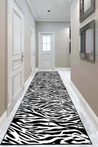 Siyah Kaymaz Zebra Desenli Kesme Rulo Özel Ölçü Yolluk AR559 Siyah Kaymaz Zebra Desenli Kesme Rulo Özel Ölçü Yolluk AR559