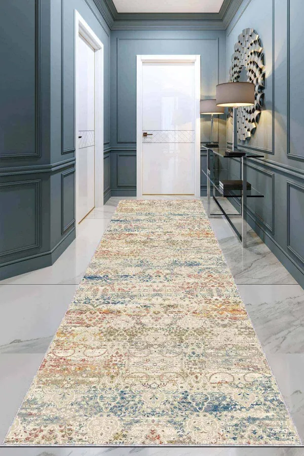80 Cm Yolluk Krem Kaymaz Klasik Motifli Kesme Rulo Özel Ölçü Yolluk AR645