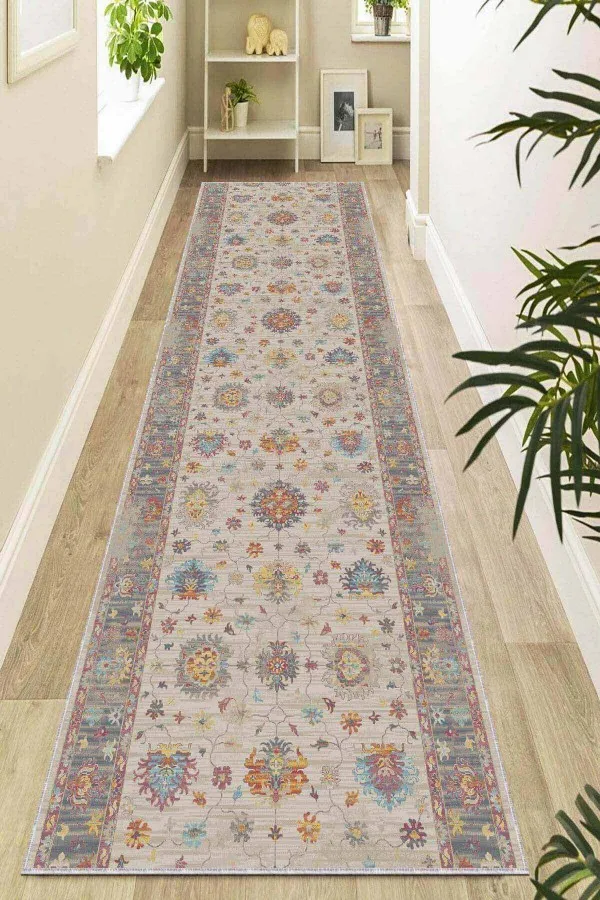 Yıkanabilir Kilim Yolluk Toprak Kaymaz Klasik Motifli Özel Ölçü Rulo Yolluk AR663