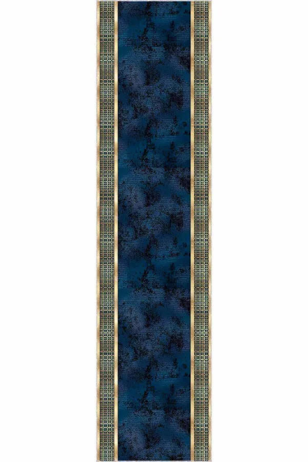 80X120 Yolluk Lacivert Gold Kaymaz Çerçeveli Özel Ölçü Rulo Yolluk AR721