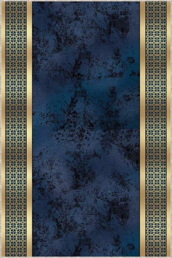 80X120 Yolluk Lacivert Gold Kaymaz Çerçeveli Özel Ölçü Rulo Yolluk AR721
