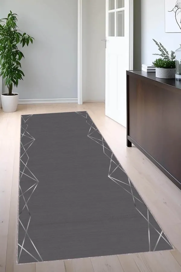 Antrasit Yolluk Halı Modelleri Antrasit Kaymaz Modern Kesme Rulo Özel Ölçülü Yolluk VH001