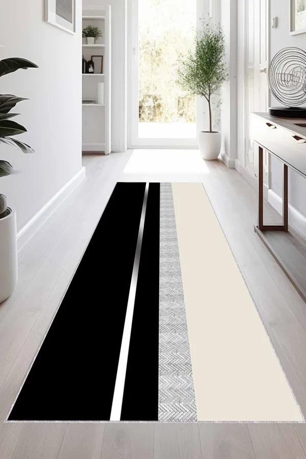 Siyah Kesme Yolluk Modelleri Siyah Silver Kaymaz Modern Kesme Rulo Yolluk Halı VH015
