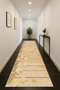 Bej Kaymaz Çınar 3D Kesme Rulo Özel Ölçülü Yolluk VH151
